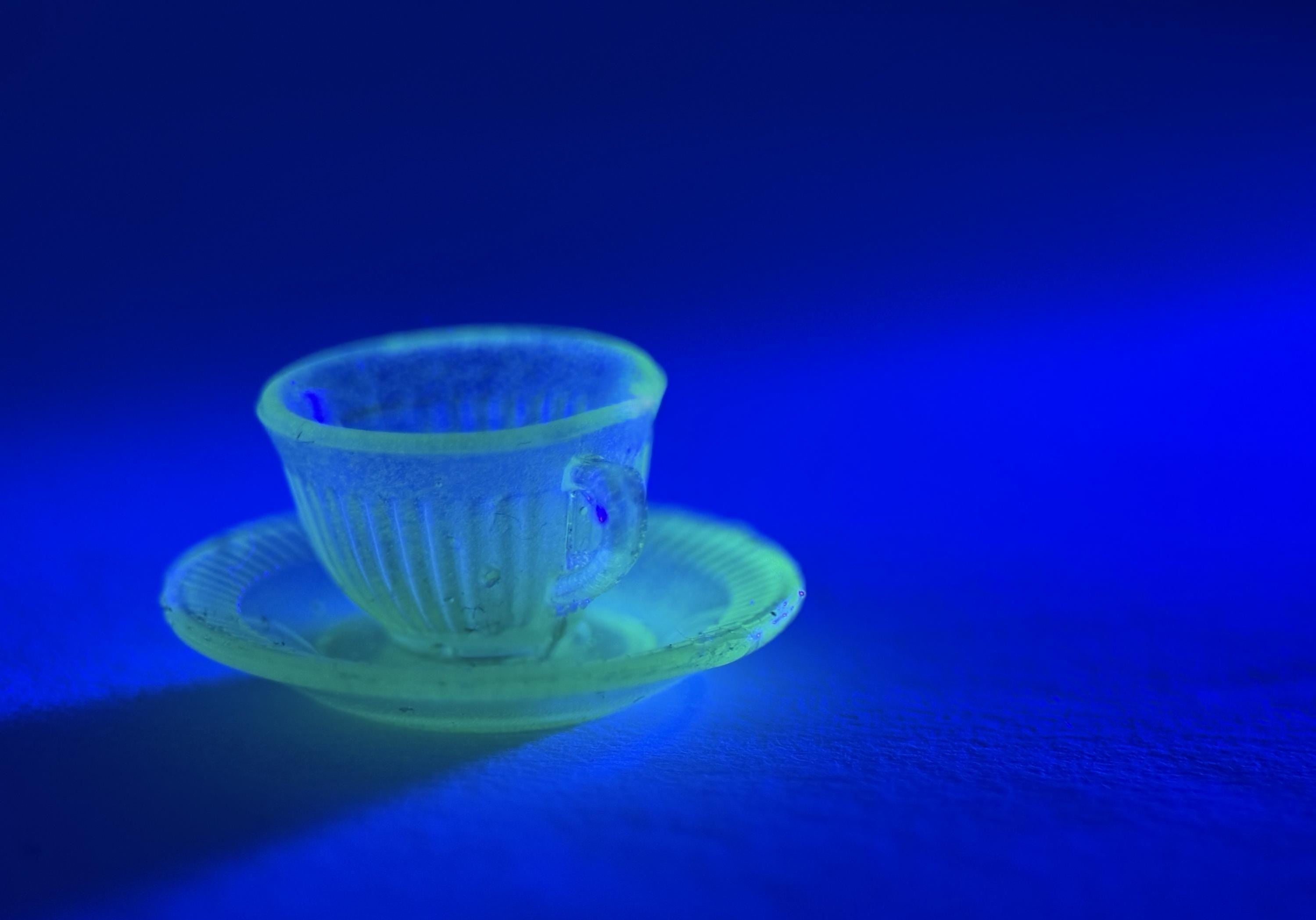 Faux Uranium Glass Miniature Teacup and Saucer