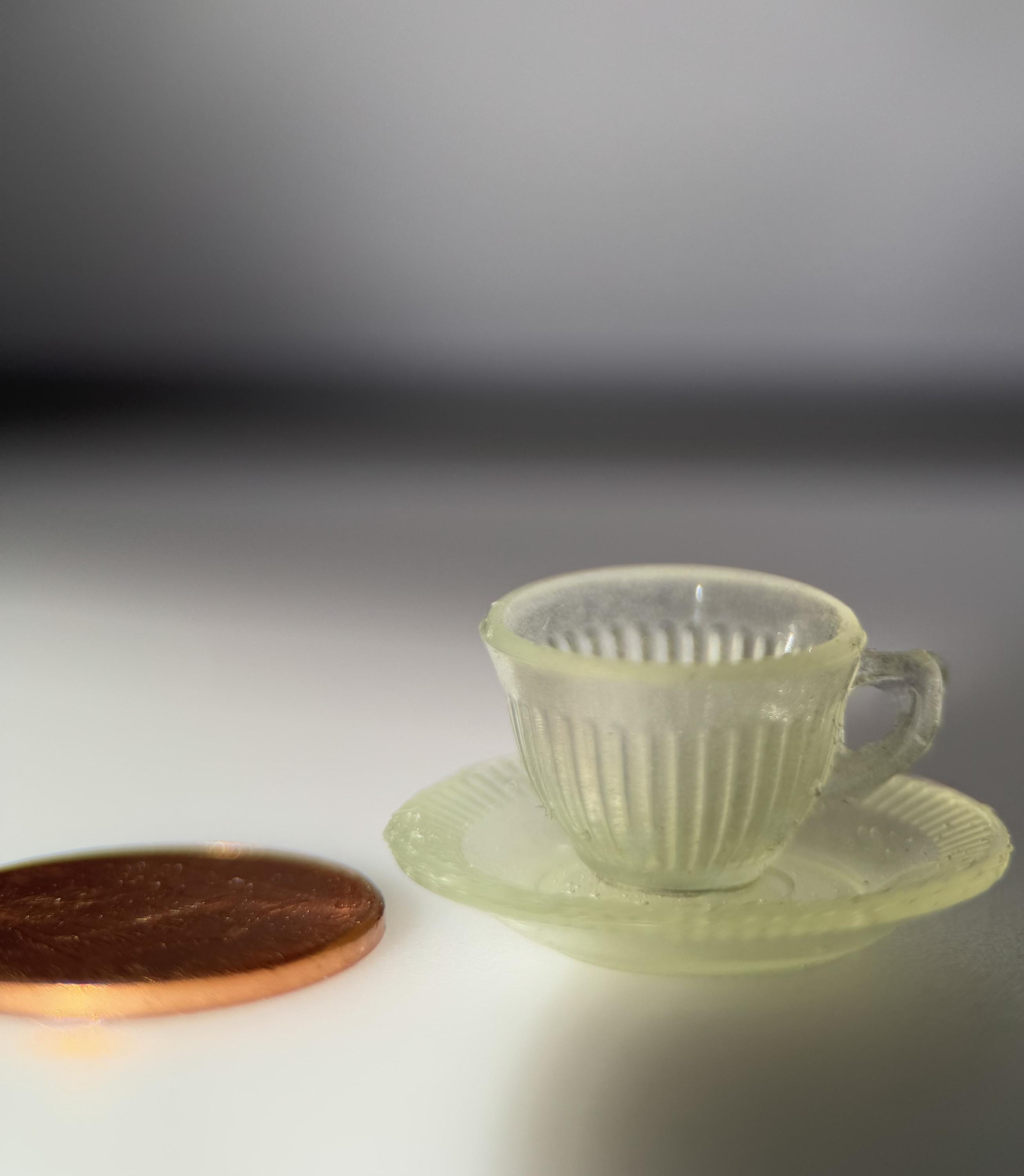 Faux Uranium Glass Miniature Teacup and Saucer